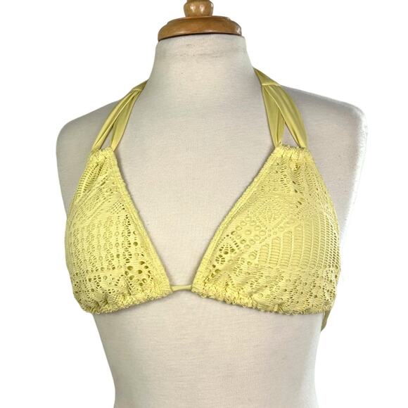 Mossimo Pastel Yellow Crochet Knit Bikini Top Triangle Top Swimsuit Size L - Picture 6 of 9